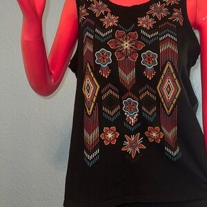 Shyanne Tank Top Black Western Floral Tulip Hem Sleeveless